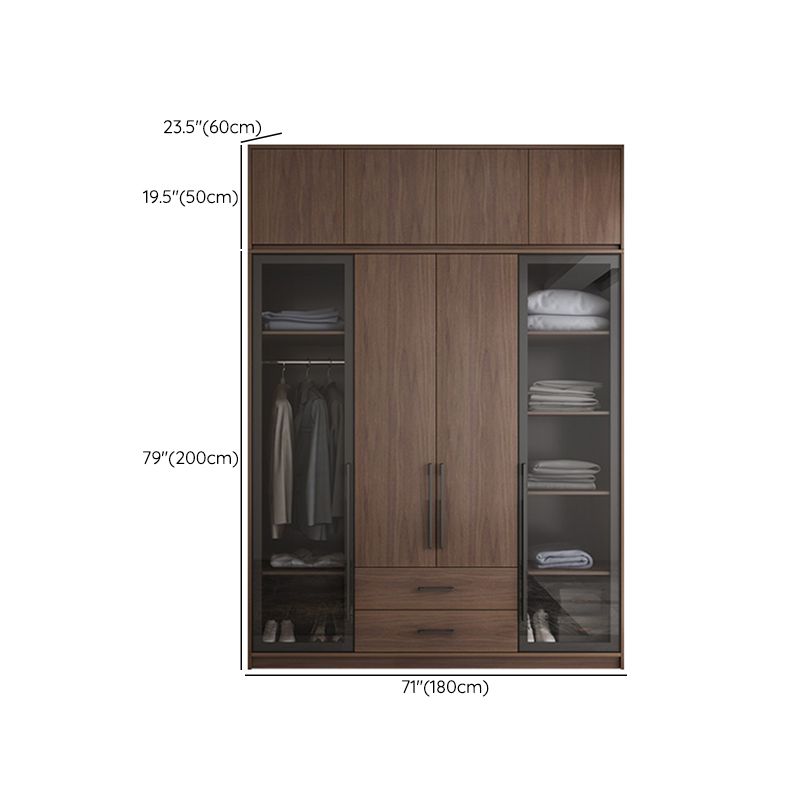 Brown Wood Wardrobe Armoire Modern Freestanding Wardrobe with Self Close Drawers