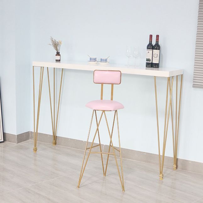 White Wood Top Counter Table Gold 4 Legs Industrial Bar Table for Dining Room