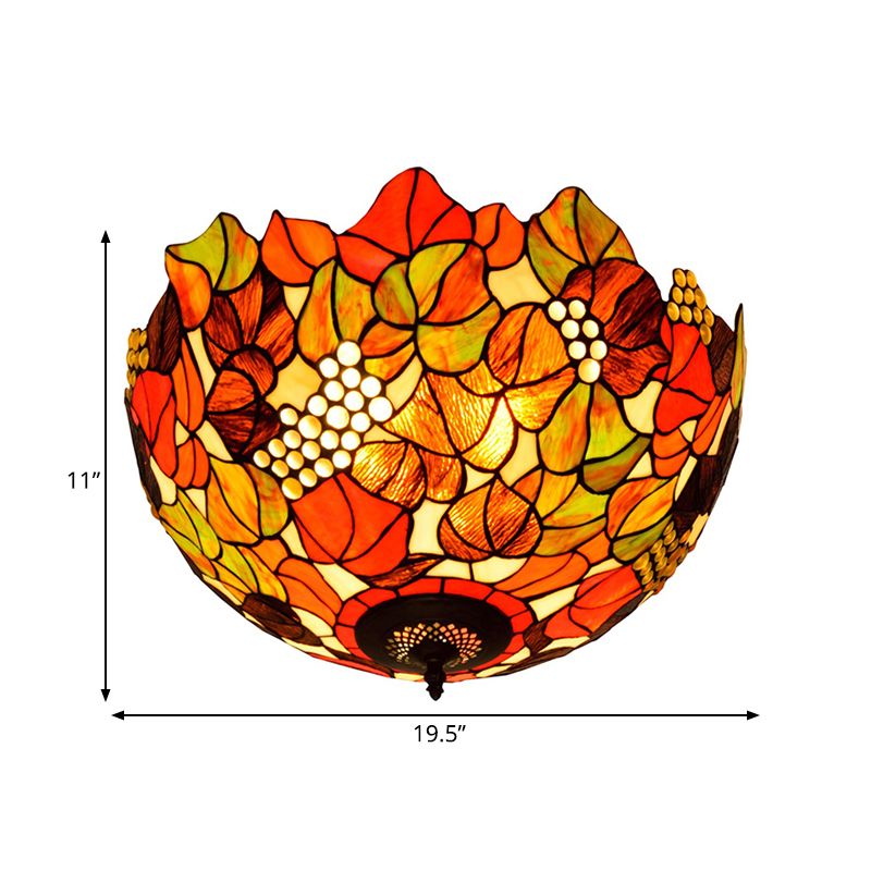 Lámpara Tiffany Rose/Uva de montaje empotrado, 5 bombillas, vidrieras cerca del techo, iluminación en bronce