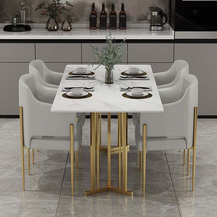 Sintered Stone White Dining Table Traditional Luxury Dining Table with Metal Base