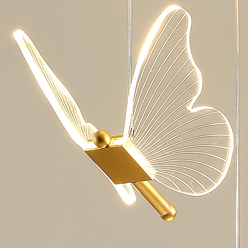 Acrylic Gold LED Pendant Light in Modern Artistic Style Wrought Iron Butterfly Hanging Lamp