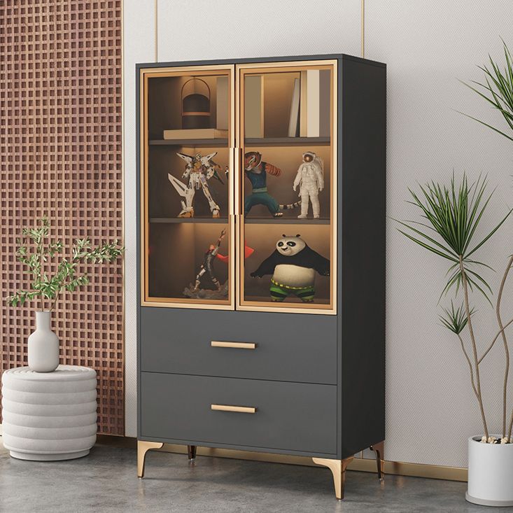 Modern Accent Cabinet Stain Resistant Metal and Wood Cabinet with Doors