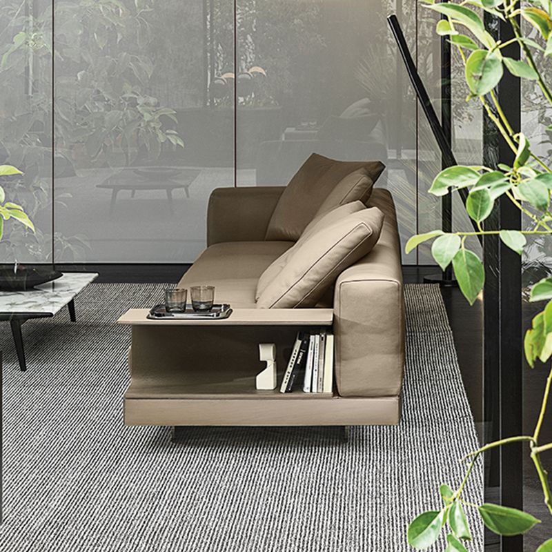 Contemporary Genuine Leather Settee Sewn Pillow Back Seating