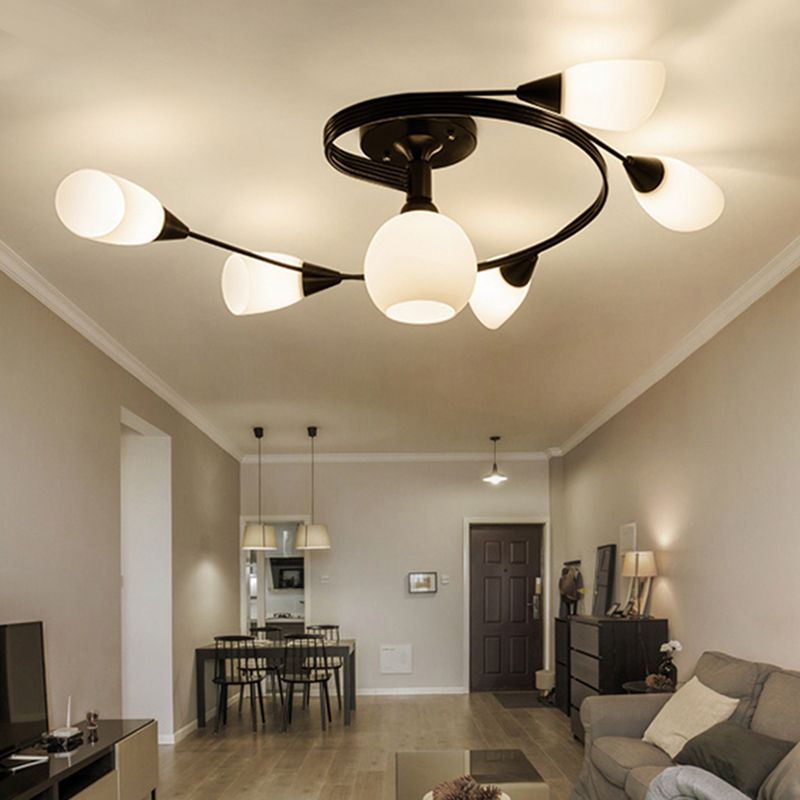 White Glass Flush Mount Light Modern Style Simplicity Bedroom Ceiling Lamp