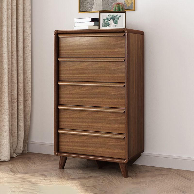 Soft Close Drawers Mid-Century Modern Chest Squared Legs Accent Chest in Brown