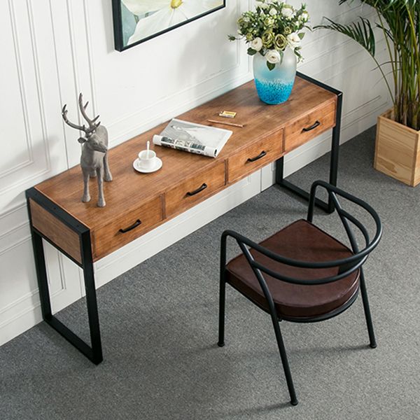 Modern Rectangular Console Table Metal Console Sofa Table in Brown