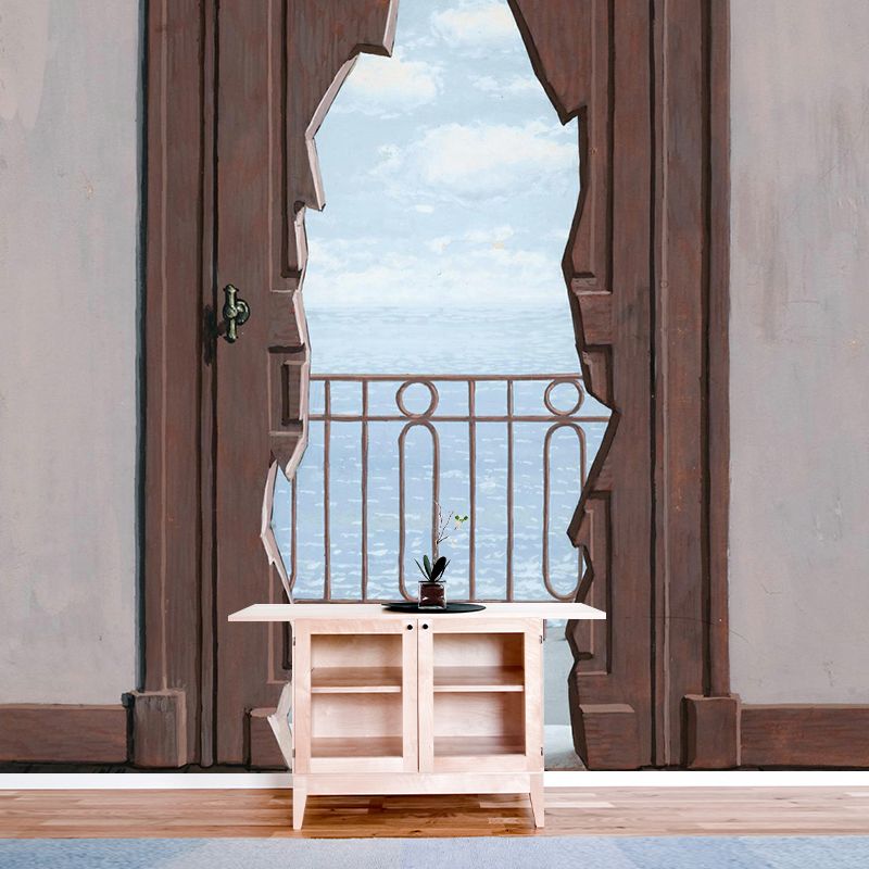Balcony Door to Sea Mural Decal Surrealist Water Resistant Lobby Wall Art, Custom Print