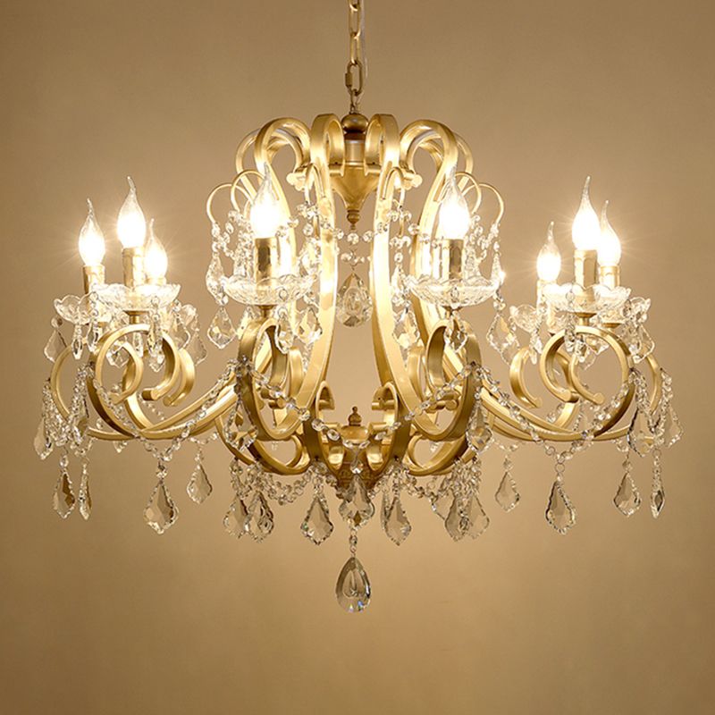 European Style Chandelier Metal Branch Shape Hanging Light with Crystal for Bedroom