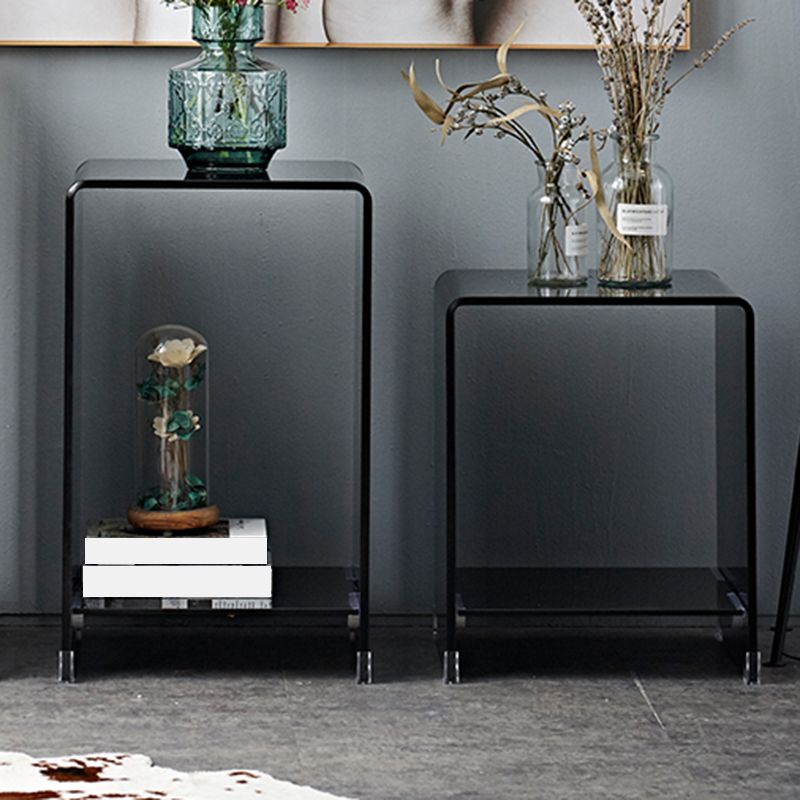 Contemporary Glass Square Side Table Sled End Table with Shelf