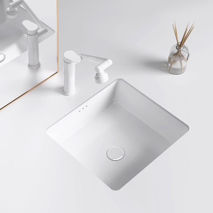 Modern Undermount Bathroom Sink Square Porcelain with Drain Assembly Vessel