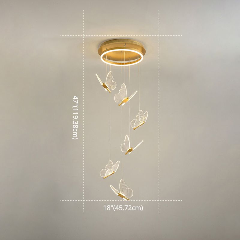Butterfly Spiral Treppe Deckenbeleuchtung Acryl moderner LED-Multi-Licht-Anhänger in Gold