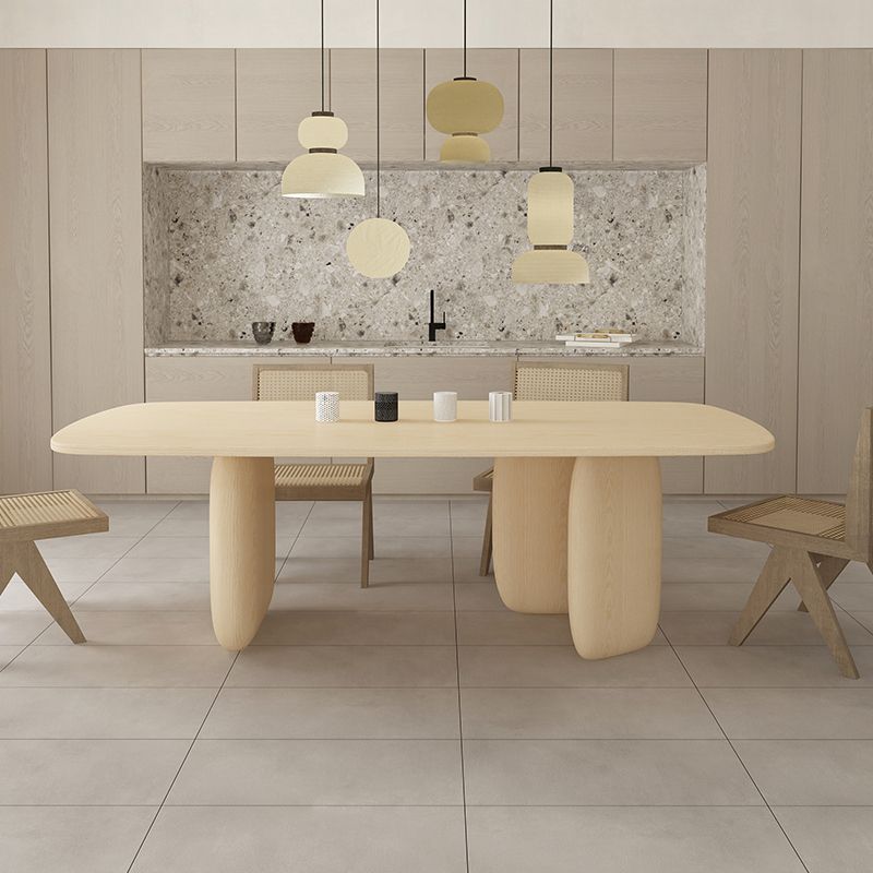 Simple Style Pine Solid Wood Dining Table 3 Legs Base Oval Table for Home