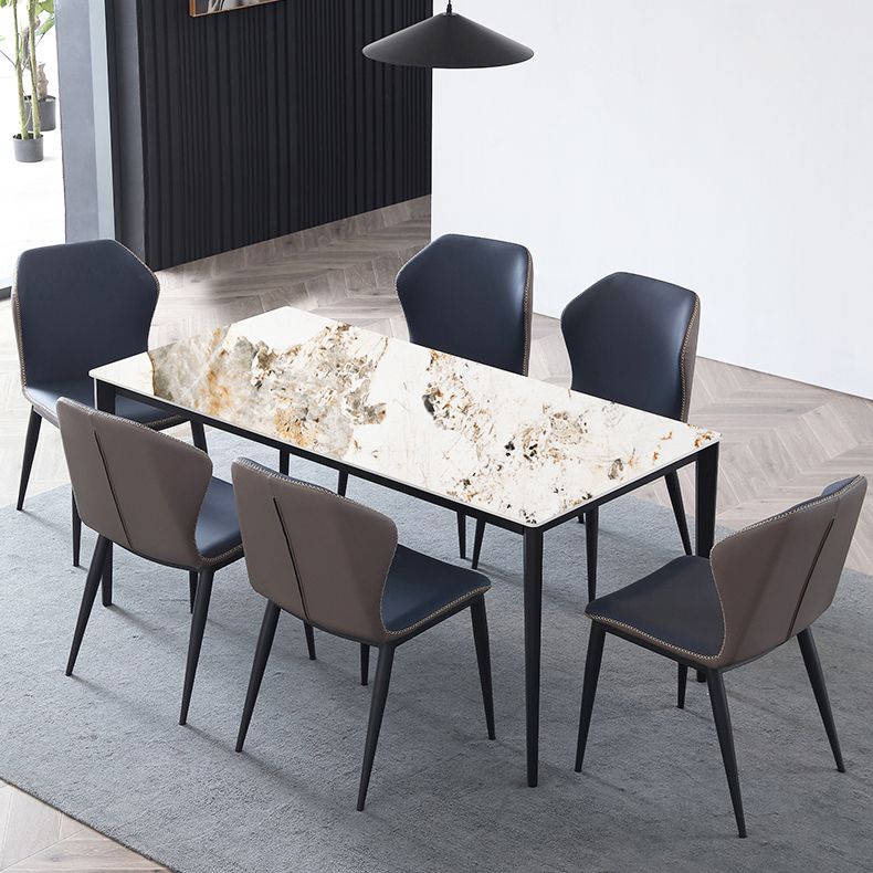 Mesa de comedor de piedra sinterizada industrial, resistente a los arañazos, mesa rectangular con base de 4 patas para el hogar