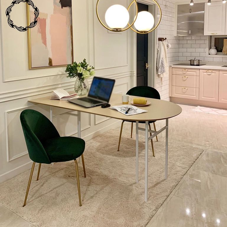 Minimalist Gold Solid Wood Dining Table Standard Kitchen Dining Table with 6 Legs Base