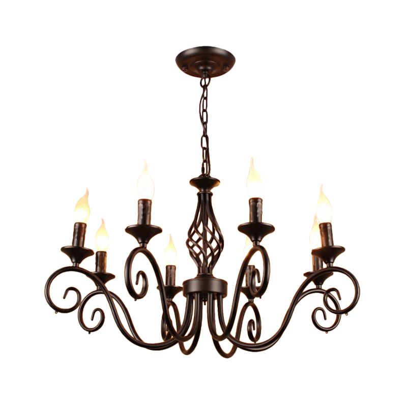 8 Bulbs Curly Arm Pendant Chandelier Vintage Black/White/Blue Metal Ceiling Suspension Lamp for Living Room