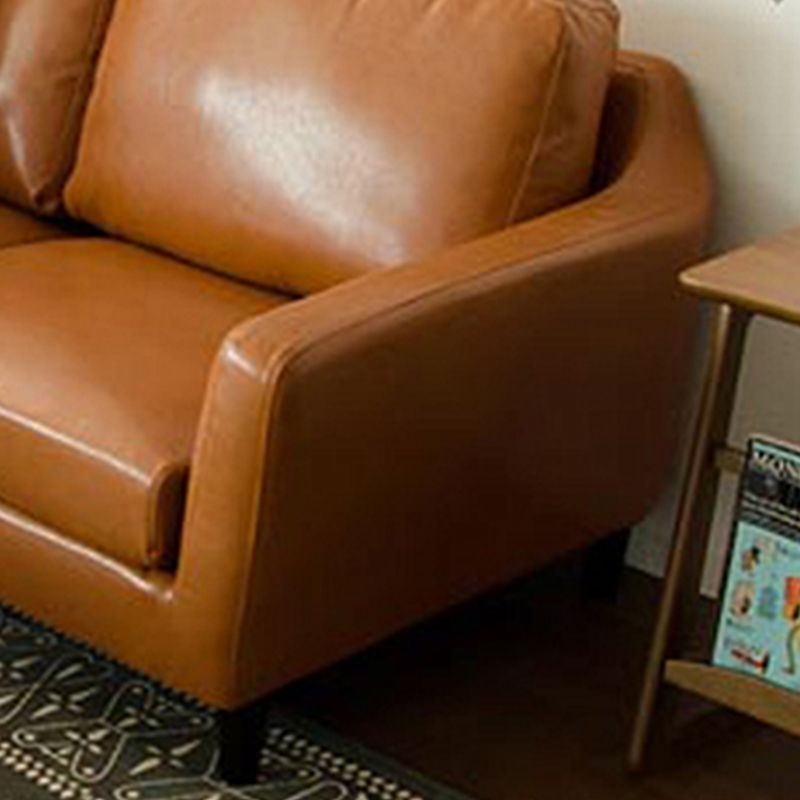 Transitional Flared Arm Faux Leather Sofa with 2 Pillows for Living Room