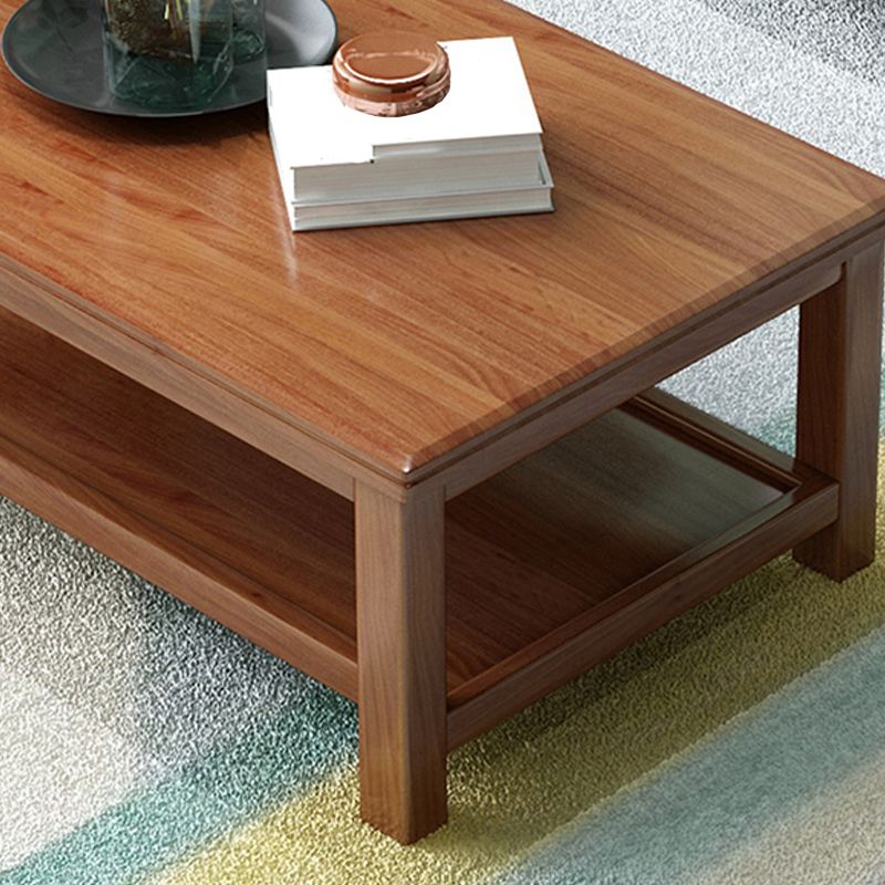 Solid Wood Coffee Table Scandinavian 4 Legs Cocktail Table with Storage Shelf