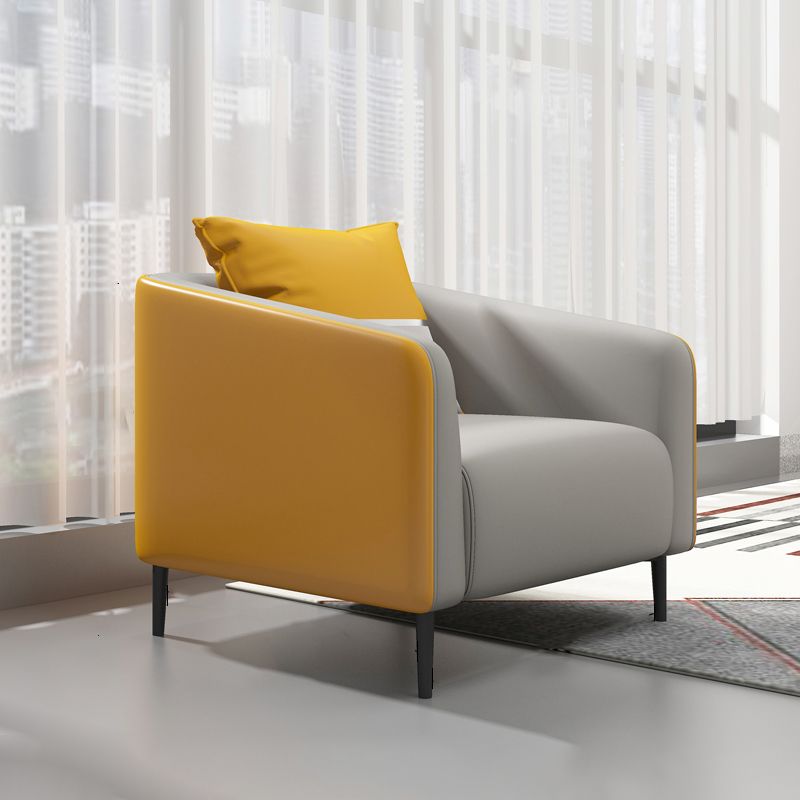 Modern Genuine Leather Sofa Sloped Arm Couch with Tight Seat for Apartment