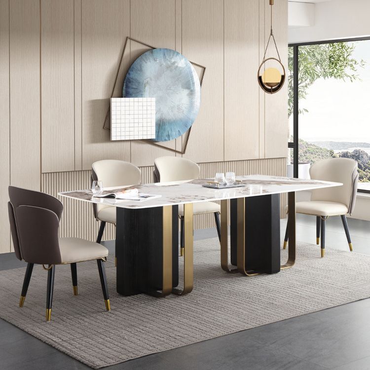 Modern Style Rectangle Dining Table Sintered Stone Table with Metal Legs for Home