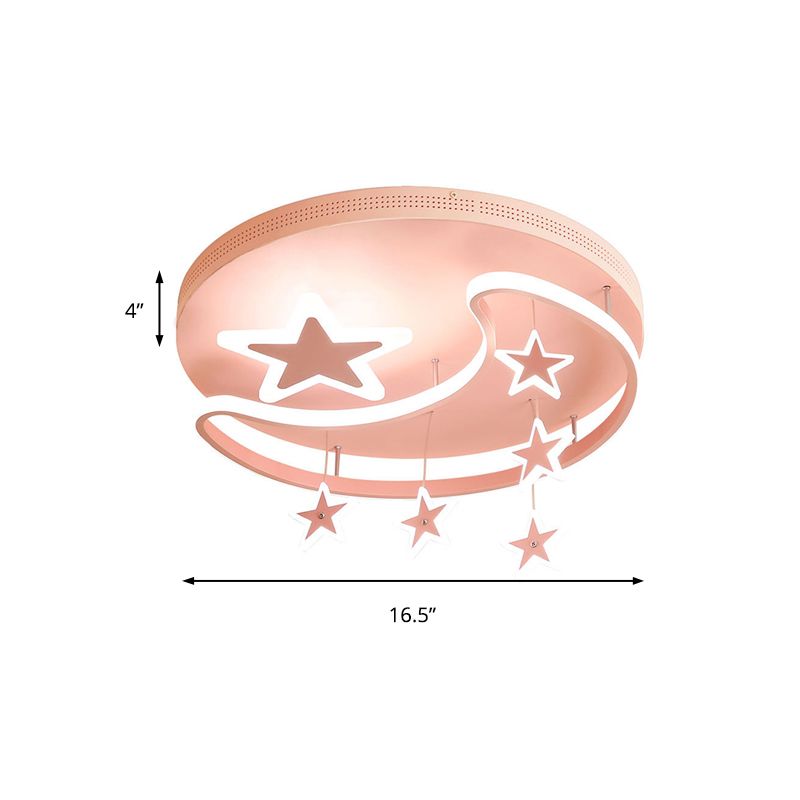 Cartoon-Rosa-Unterputzleuchte mit Stern und Mond, Metall-Acryl-LED-Deckenleuchte für Kinderzimmer