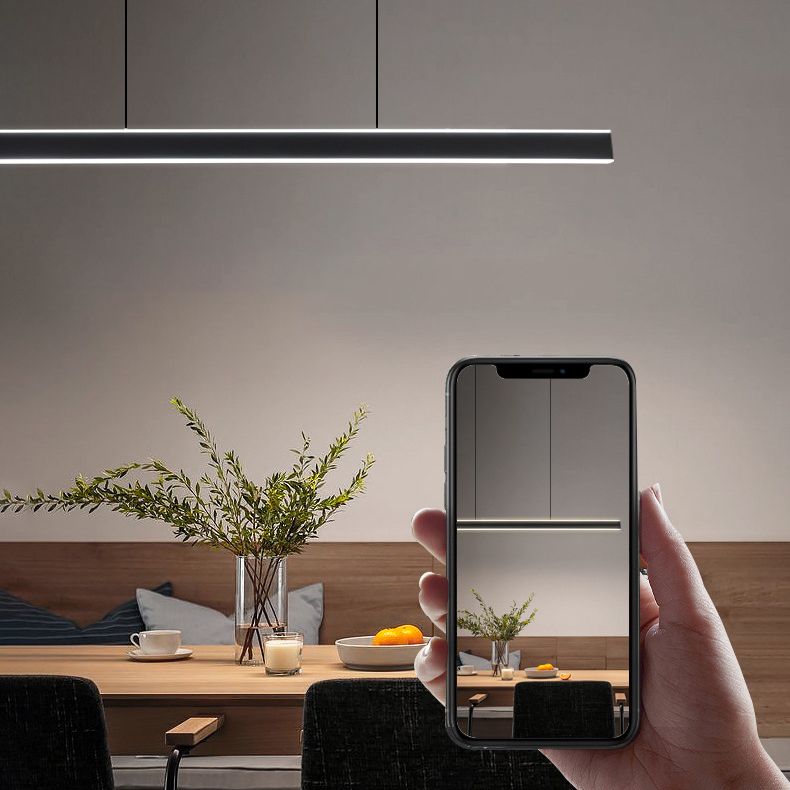 Linear Black Pendant Lighting Modern Metal Island Lighting for Dining Room