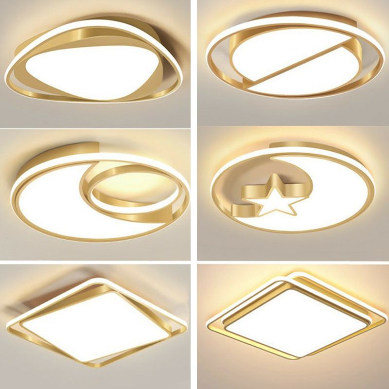 Geometrical Flush Mount Lighting Minimalist Acrylic Bedroom LED Flush Mount Fixture in Gold