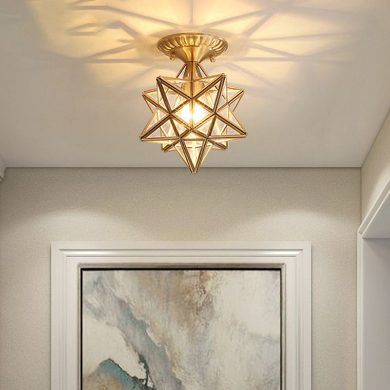 Lampe en verre proche du plafond, éclairage de plafond d'allée en étoile en laiton de style vintage