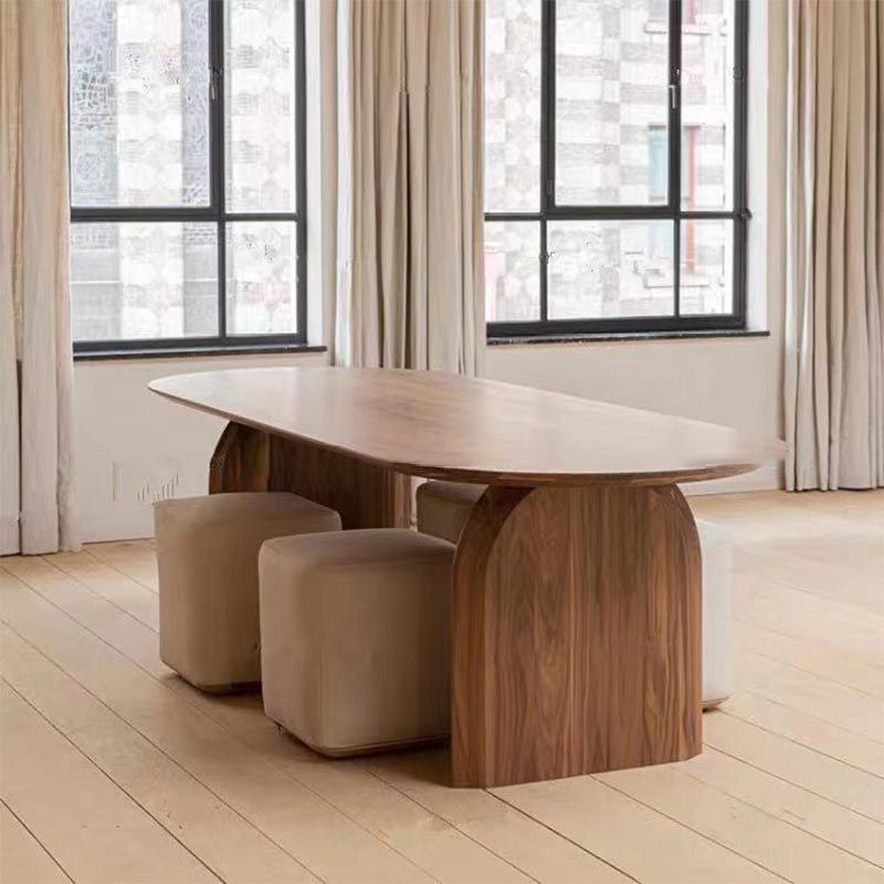 Modern Solid Wood Top Oval Dinette Table Wood Base Dining Table