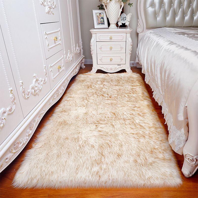 Cozy Plain Rug Faux Fleece Simplicity Carpet Washable Stain Resistant Non-Slip Rug for Girls Bedroom
