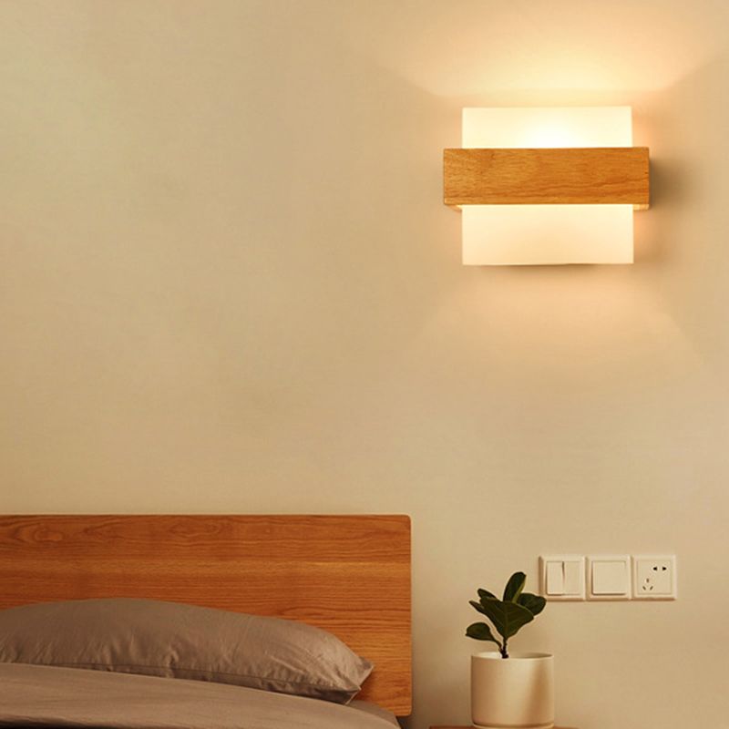 1-Light Wall Sconce Modern Style Wood Wall Lighting for Bedroom