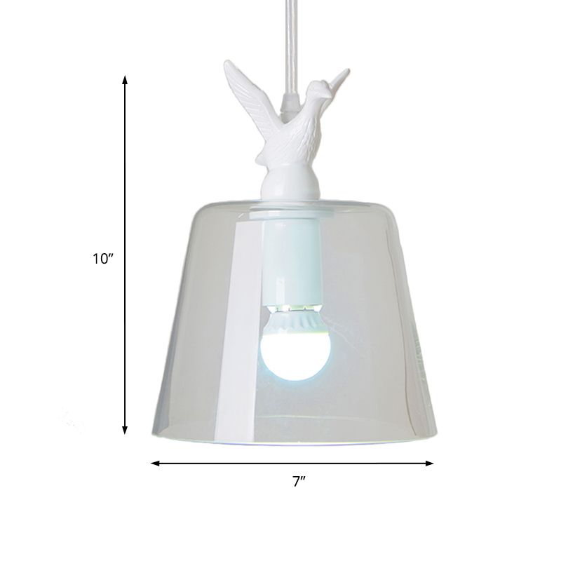 Cylindrical/Barrel shaped Pendant Lighting Modernist 1/5 Lights Clear Glass White Hanging Lamp with Bird Design