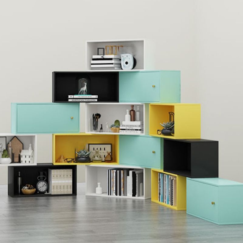 Scandinavian Standard Bookcase Engineered Wood Closed Back with Cabinets