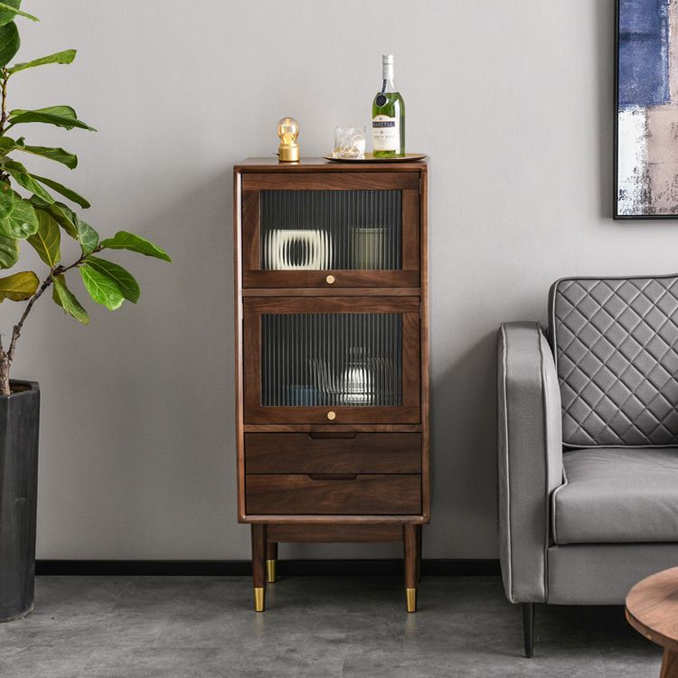 43.7" Tall 2-Drawer & 2-Door Cabinet Pine Wood Glass Paned Chest