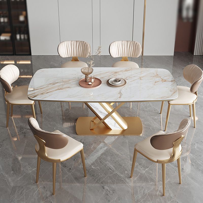 Stone Top Dining Table Traditional Luxury Rectangle Dining Table with Pedestal Base
