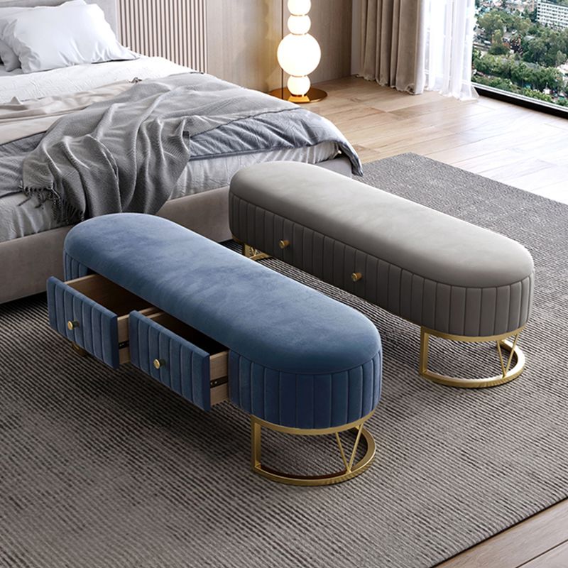 Modern Cushioned Seating Bench Oval Entryway and Bedroom Bench with Drawers