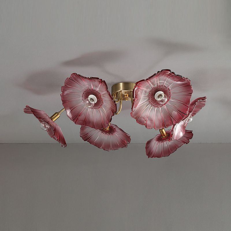 Contemporary Ceiling Lamp Colorful Glass Shade Flush Mount Light Fixture for Sitting Room