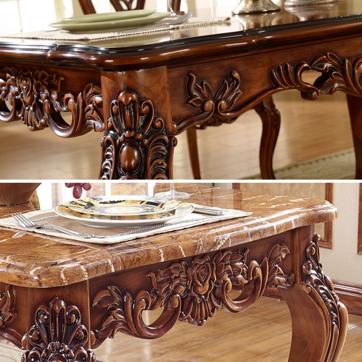Style victorien de table fixe de table à manger de couleur en bois de forme de rectangle avec 4 jambes