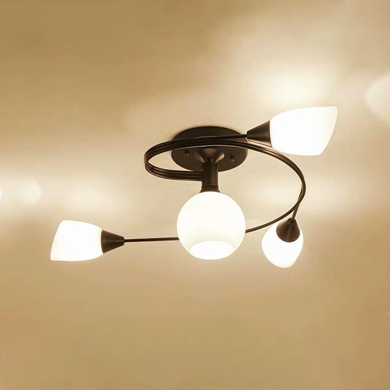 Glass Shaded Ceiling Mounted Fixture Minimalist Bedroom Semi Flush Mount in Black