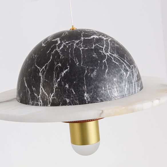Novelty Postmodern UFO Shaped Pendant Light Marble Bedside LED Hanging Lamp in Gold
