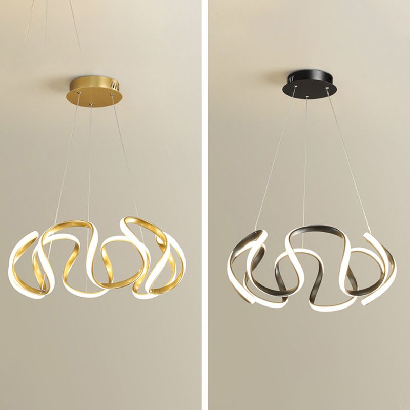 Adjustable Hanging Cord Chandelier Light Modern Simplicity Symmetrical Curves Metal Ceiling Pendant for Restaurant