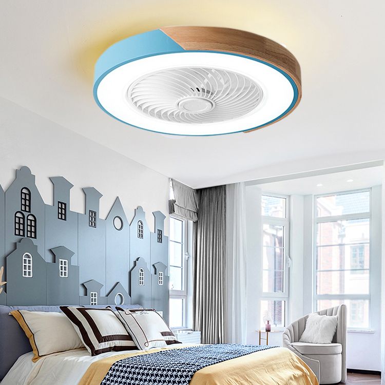 Moderne nordische LED -Makkaron -Flush -Mount -Schmiedeeisenkreisendeckenventilatoren mit Acrylschatten