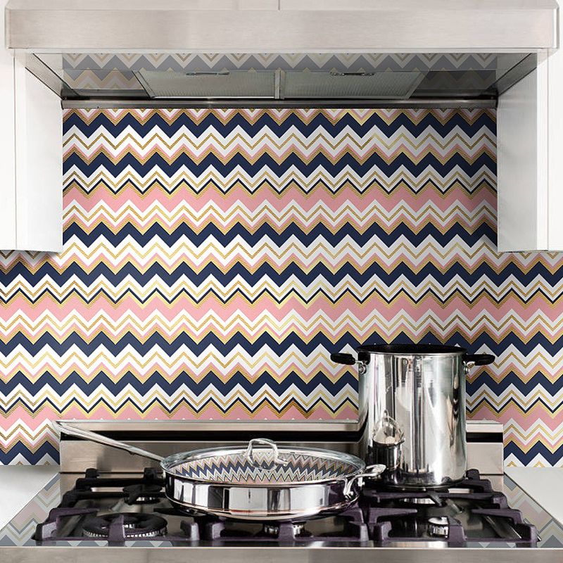 Modern Zigzag Wallpaper Panel Set for Kitchen 65.5' x 8" Peel off Wall Art in Pink-Black