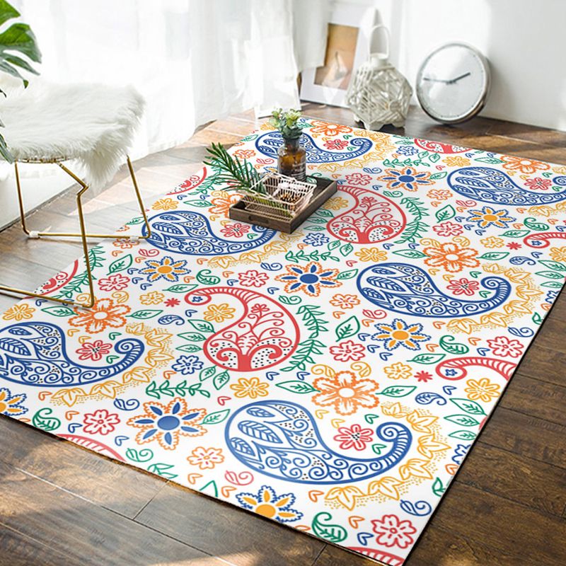 Dunkelorange Graphic Teppich Polyester Retro Teppich Waschbar für Wohnzimmer