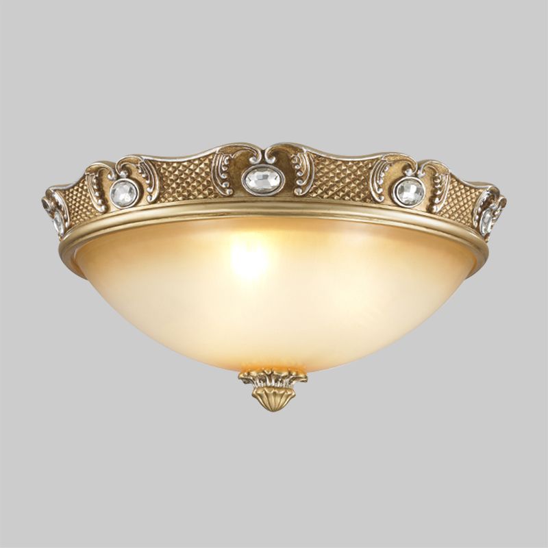 2/3 Bulbs Domed Flush Mount Traditional Beige Opal Glass Flush Ceiling Light Fixture, 14"/18" Width