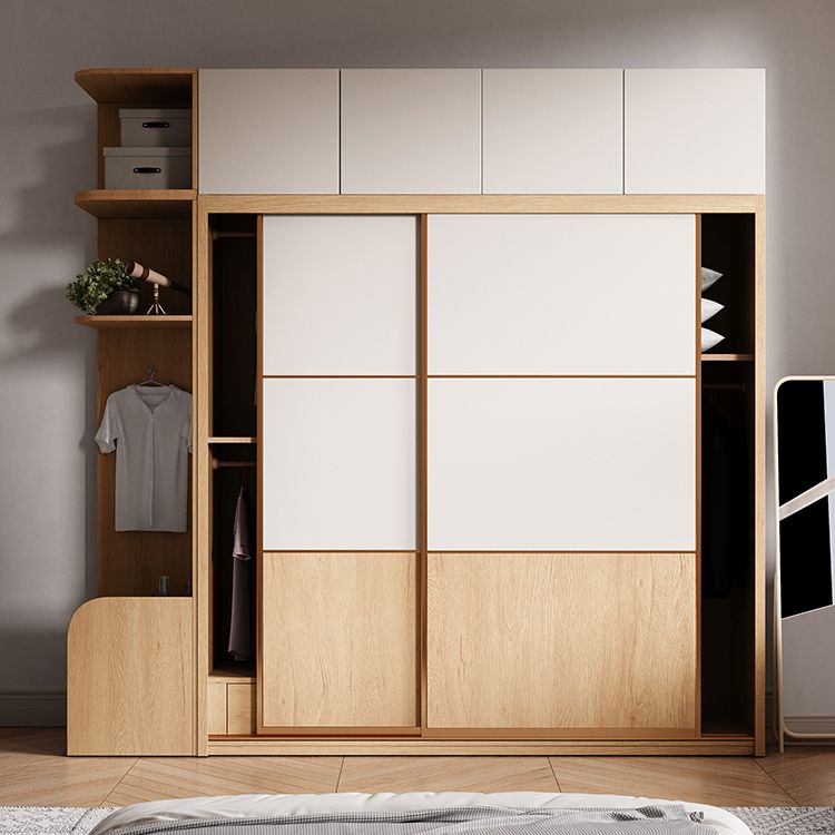 Sliding Engineered Wood Wardrobe Cabinet with Drawer Modern Wardrobe Closet