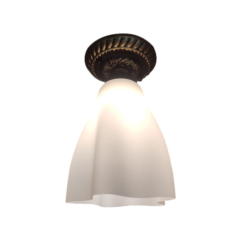 Black Single Head Flush Mount Lamp Countryside White Glass Conical Ceiling Lighting for Hallway