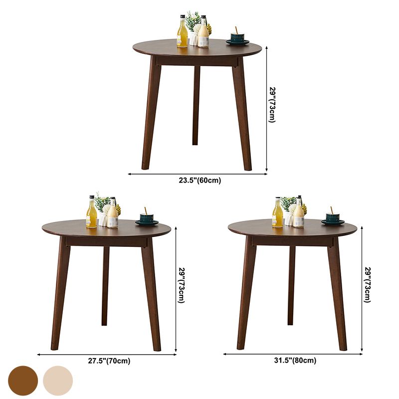 Round 3 jambes Table à manger décontractée en bois Tableau fixe de couleur de bois massif en caoutchouc