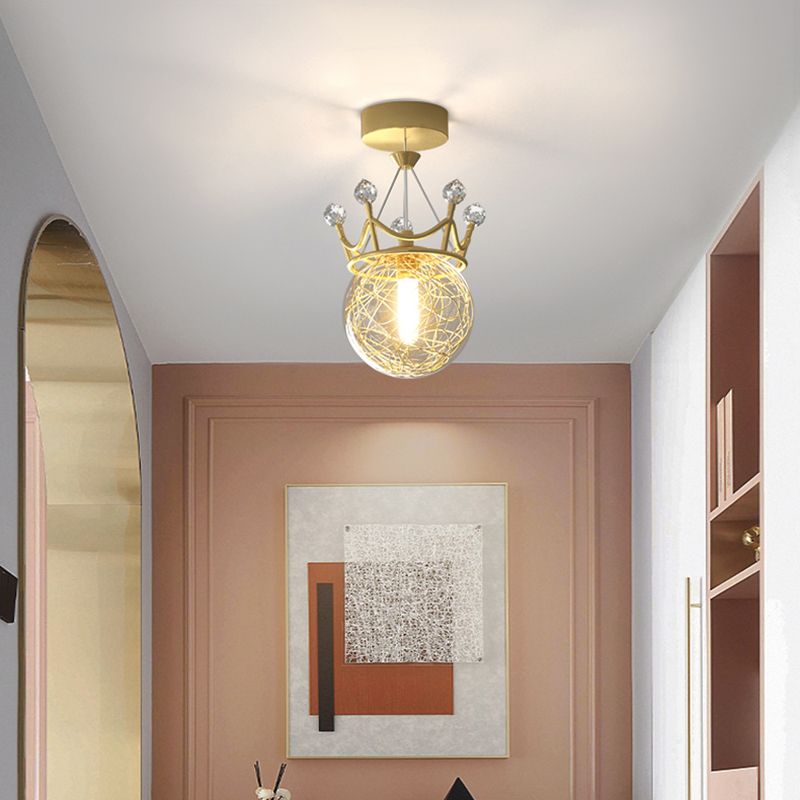 Contemporary Crown Flush Light Fixture Glass 1 Light Flush Mount Lamps in Gold