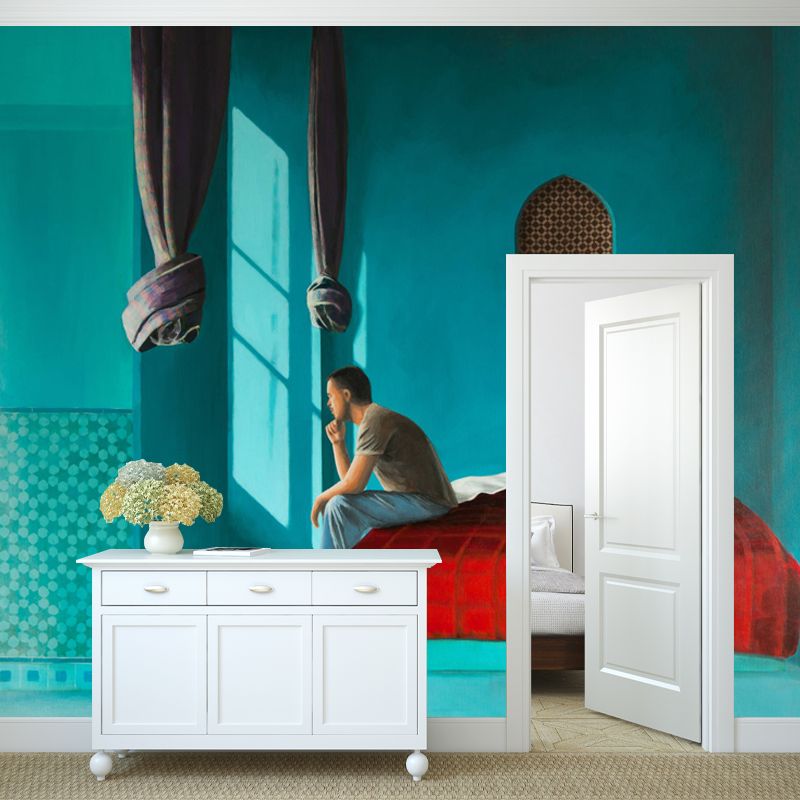 Red-Blue Figure Painting Murals the Last Night in Morocco Art Washable Wall Covering for Accent Wall