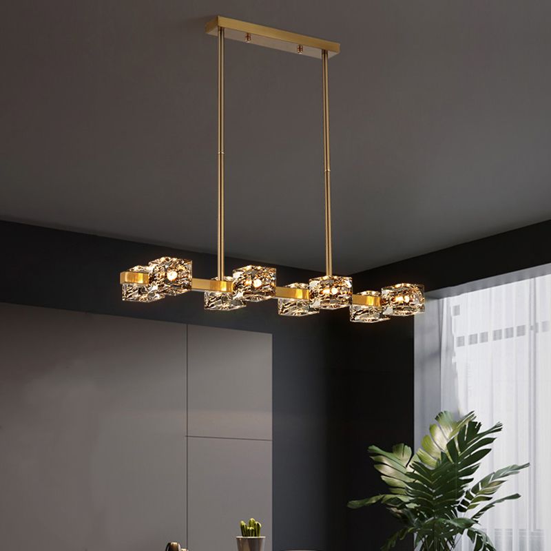 Cube-Shaped Island Lighting Fixtures Contemporary Crystal Chandelier Light